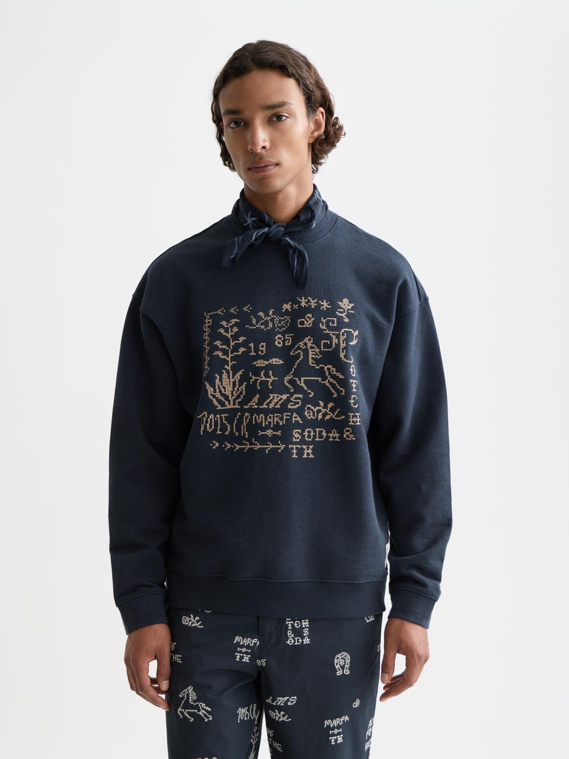 Cross Stitch Artwork Relaxed-Fit Sweatshirt - Scotch & Soda South Africa