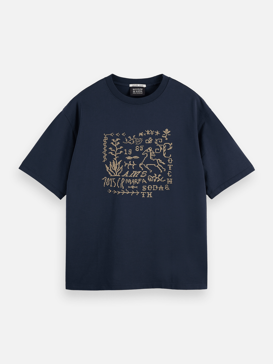 Cross-Stitched Front Artwork Loose-Fit T-Shirt - Scotch & Soda South Africa