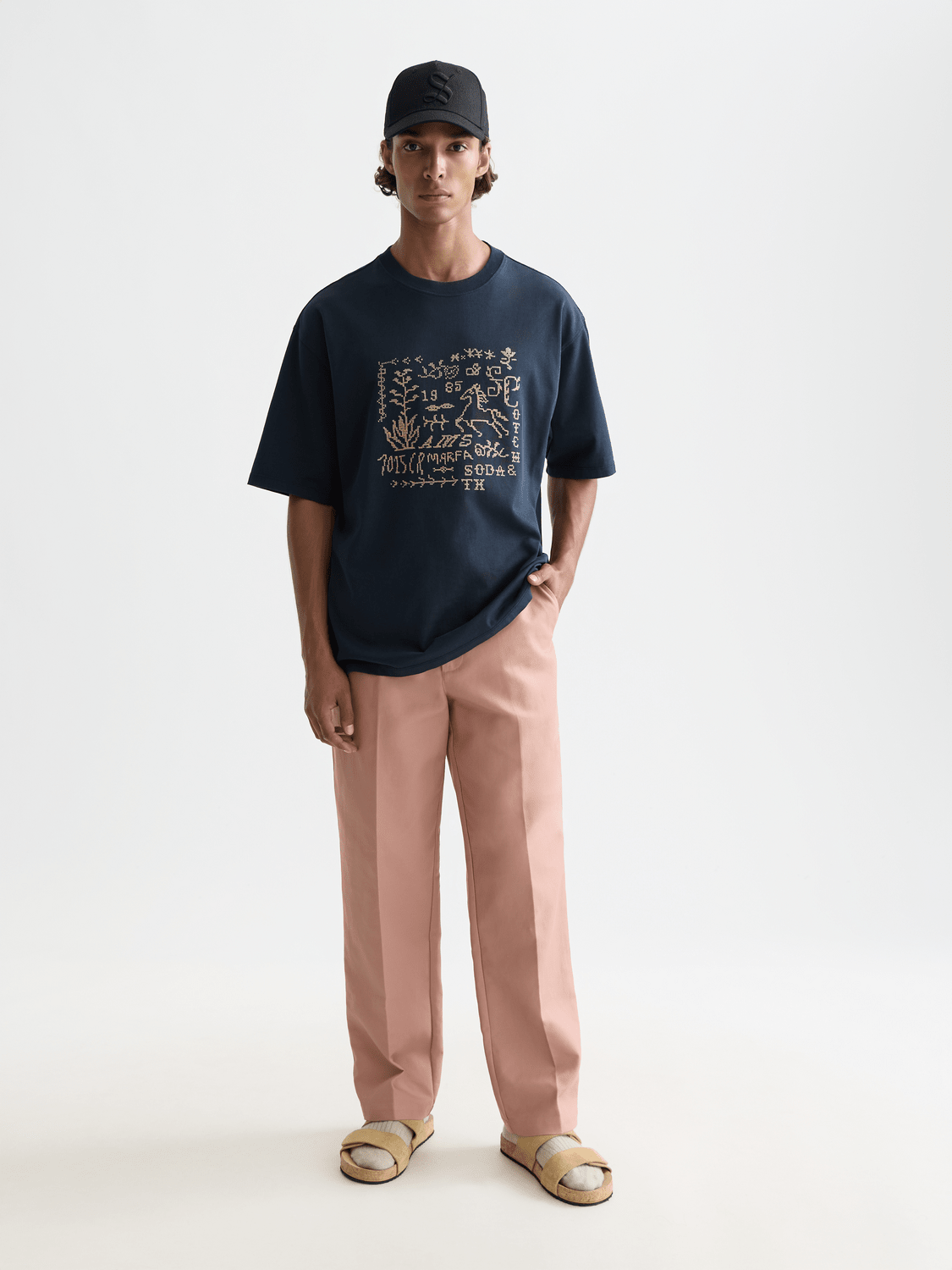 Cross-Stitched Front Artwork Loose-Fit T-Shirt - Scotch & Soda South Africa
