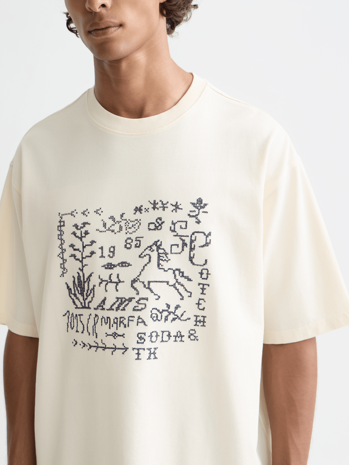 Cross-Stitched Front Artwork Loose-Fit T-Shirt - Scotch & Soda South Africa