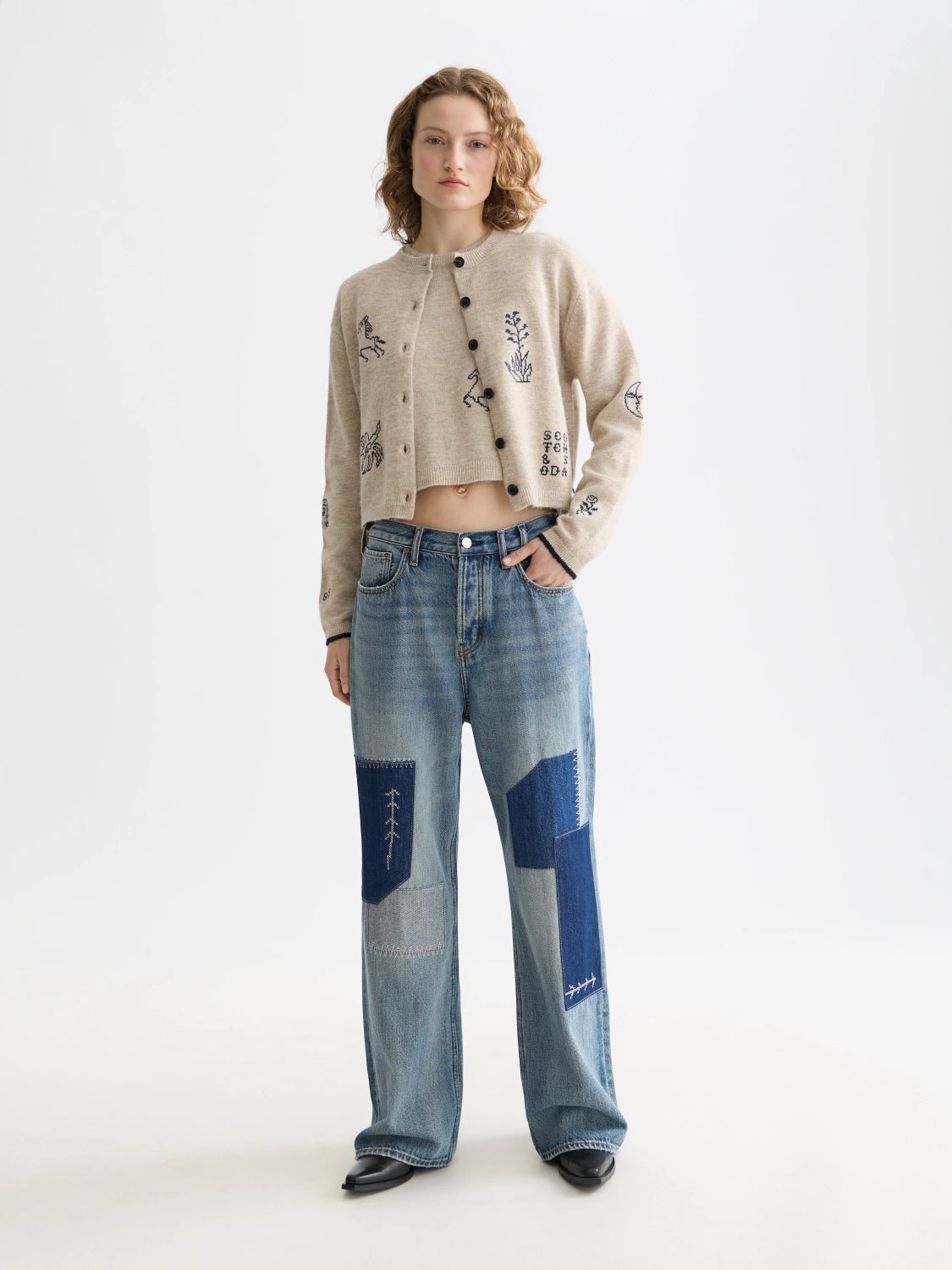 Embroidered Crew Neck Cardigan - Scotch & Soda South Africa