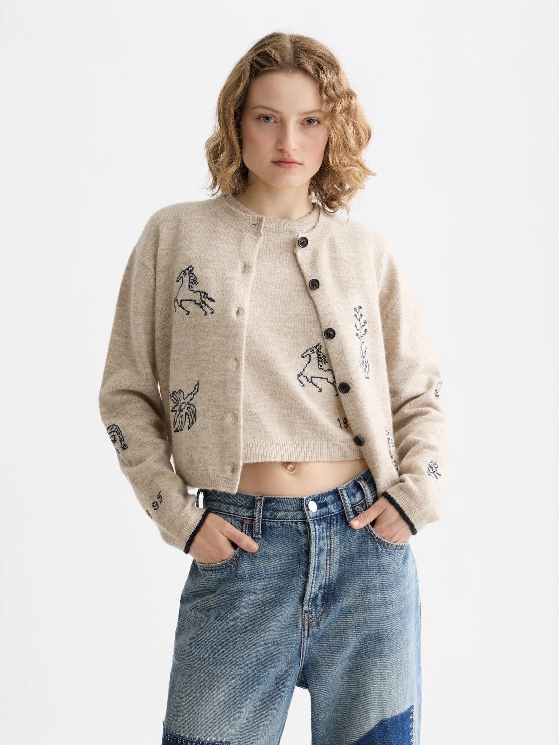 Embroidered Crew Neck Cardigan - Scotch & Soda South Africa