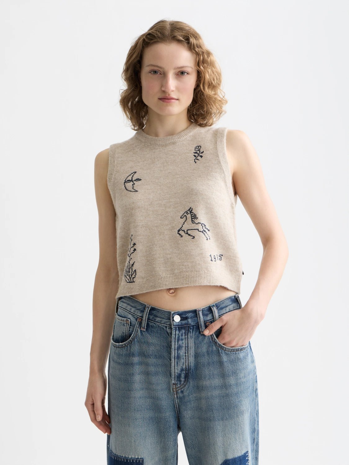 Embroidered Crew Neck Knitted Tank - Scotch & Soda South Africa