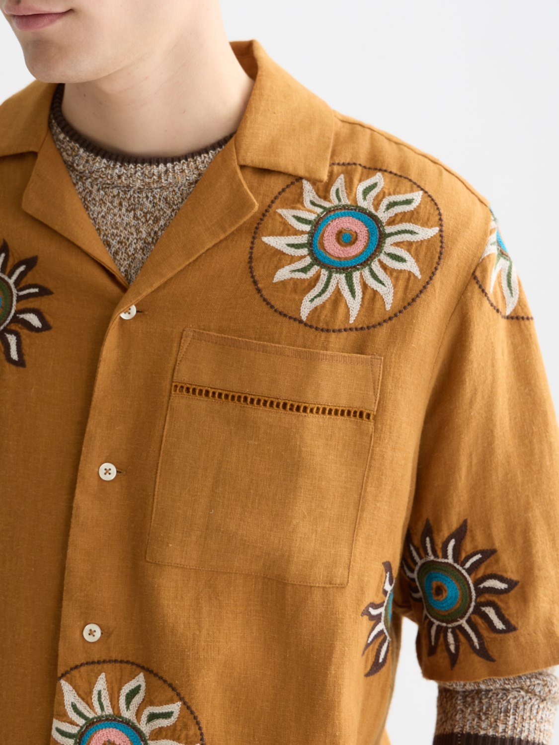 Embroidered Linen Relaxedfit Shortsleeved Shirt - Scotch & Soda South Africa