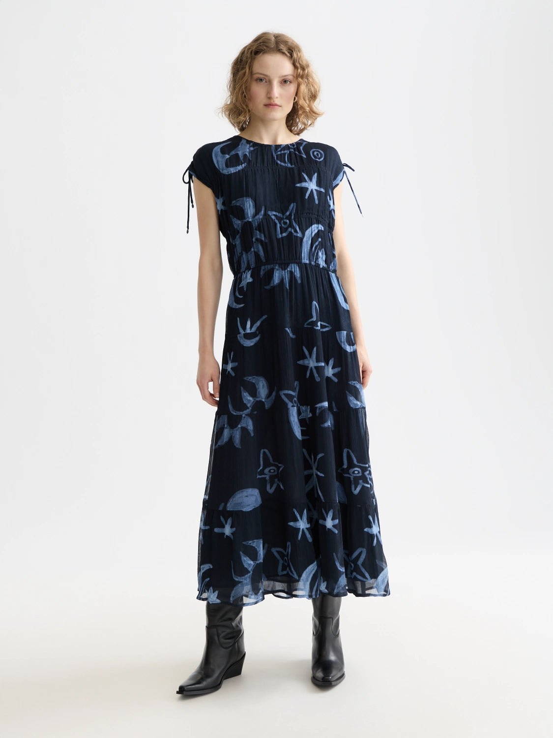 Gathered Midi Dress With Ties - Scotch & Soda South Africa