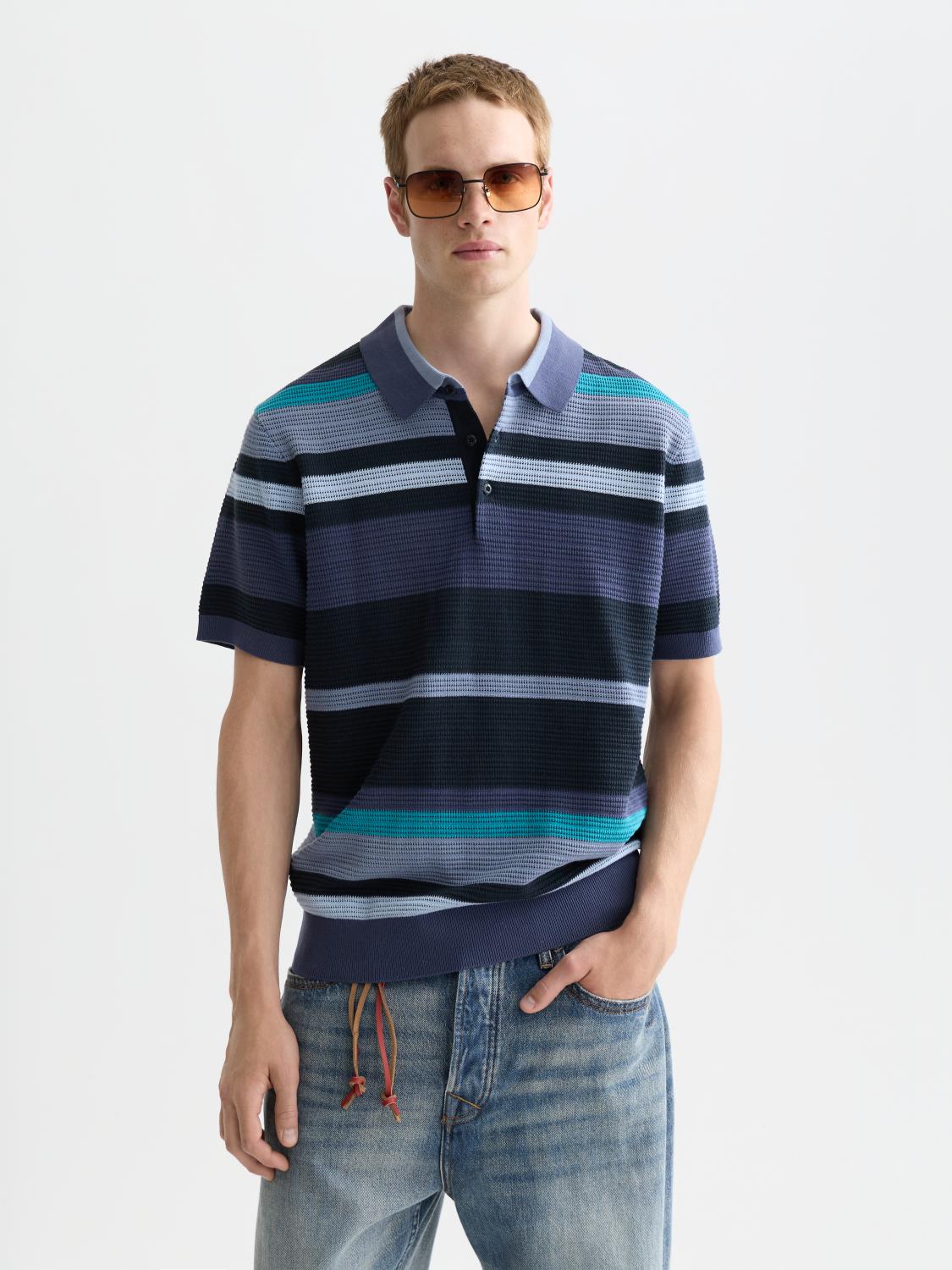 Knitted Striped Regular-Fit Polo - Scotch & Soda South Africa
