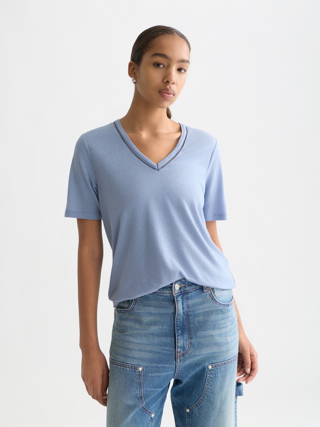 Linen V-Neck T-Shirt - Scotch & Soda South Africa