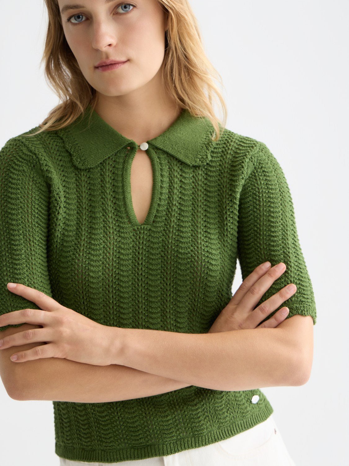 Pointelle Collared Knitted Tee - Scotch & Soda South Africa