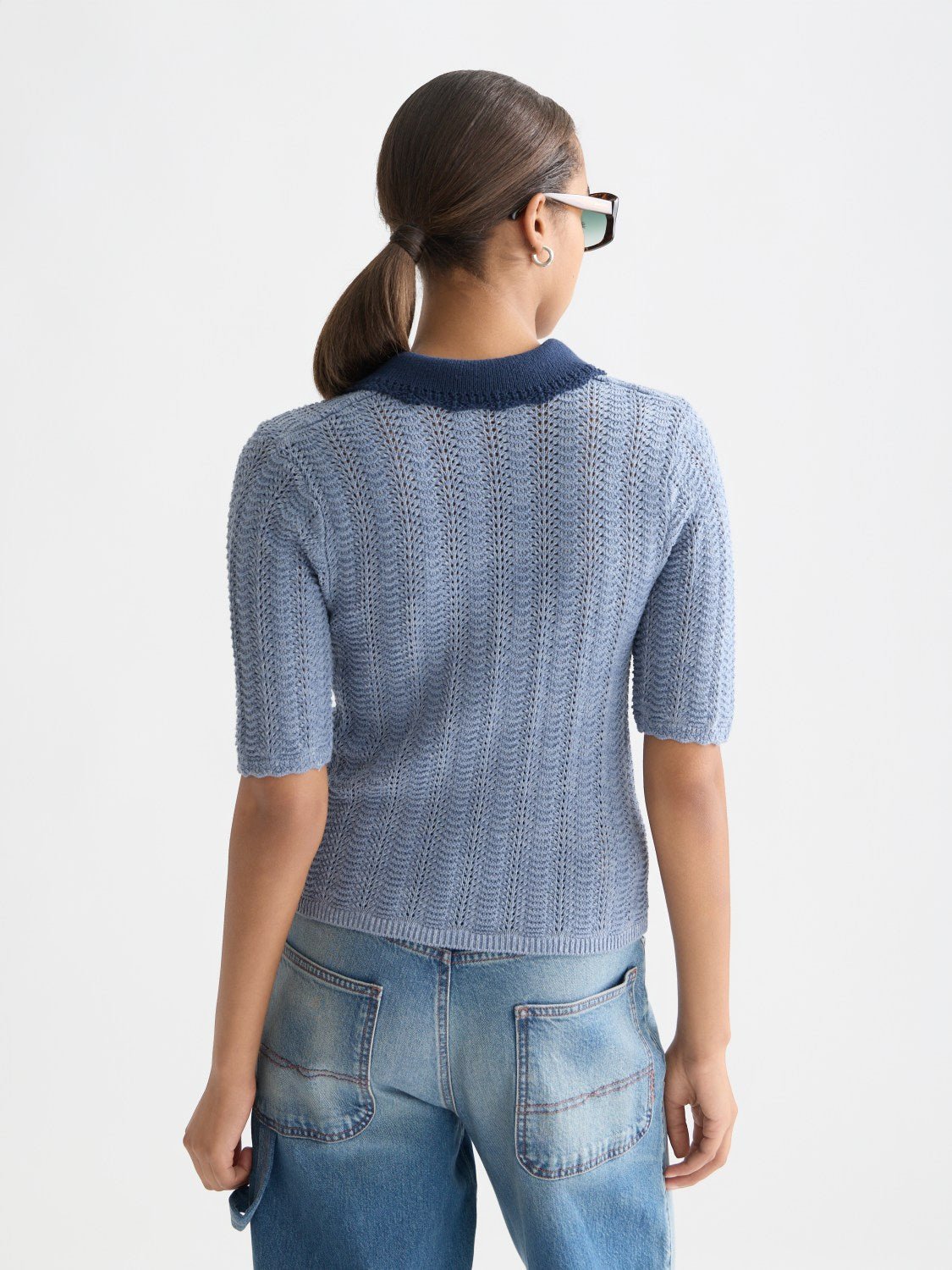 Pointelle Collared Knitted Tee - Scotch & Soda South Africa