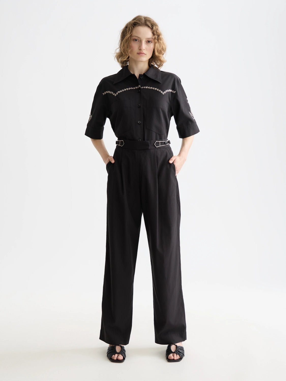 Quinn - Mid Rise Wide Leg Pants With Cross-Stitching - Scotch & Soda South Africa