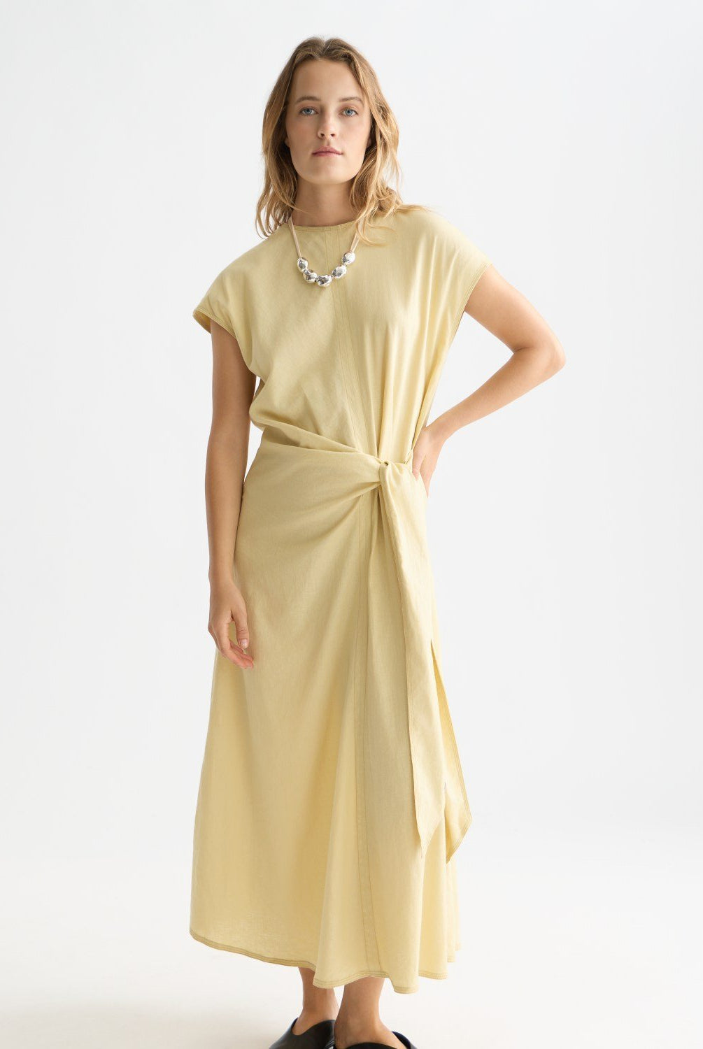 Relaxed Linen Blend Ankle Length Tie Dress - Scotch & Soda South Africa