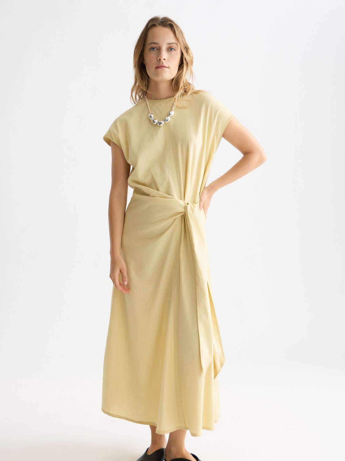 Relaxed Linen Blend Ankle Length Tie Dress - Scotch & Soda South Africa