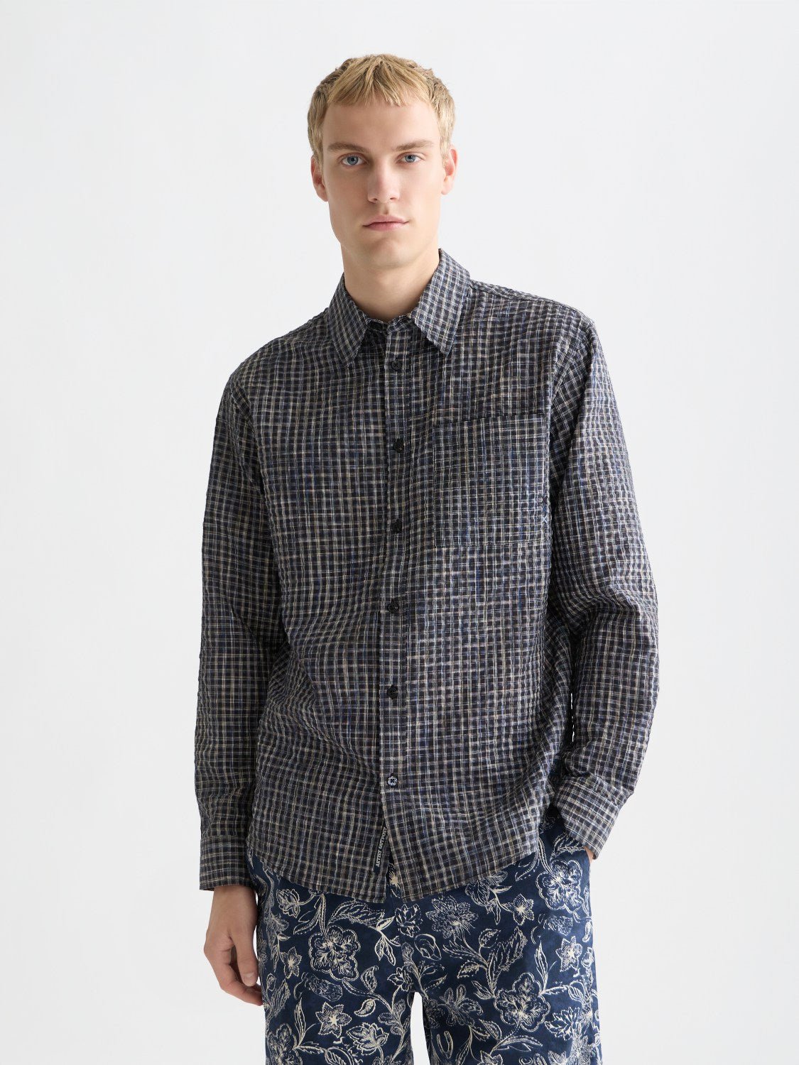 Seersucker Micro Check Relaxedfit Shirt - Scotch & Soda South Africa