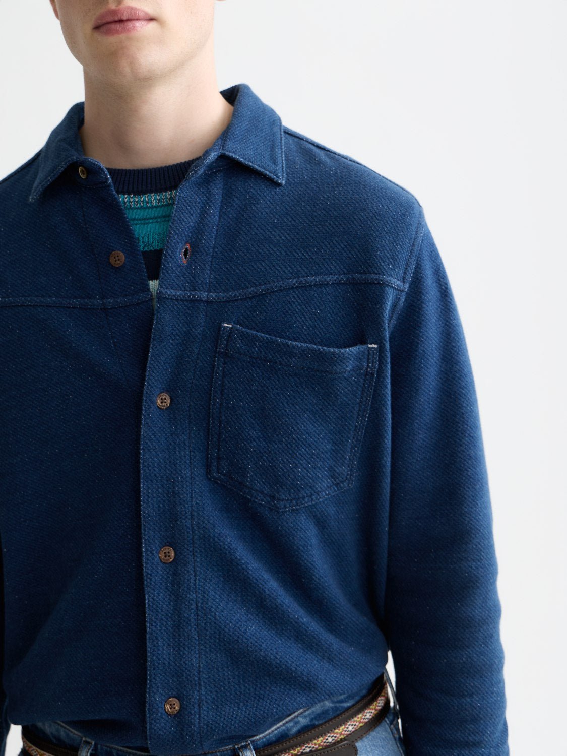 Washed Indigo Textured Jersey Shirt - Scotch & Soda South Africa