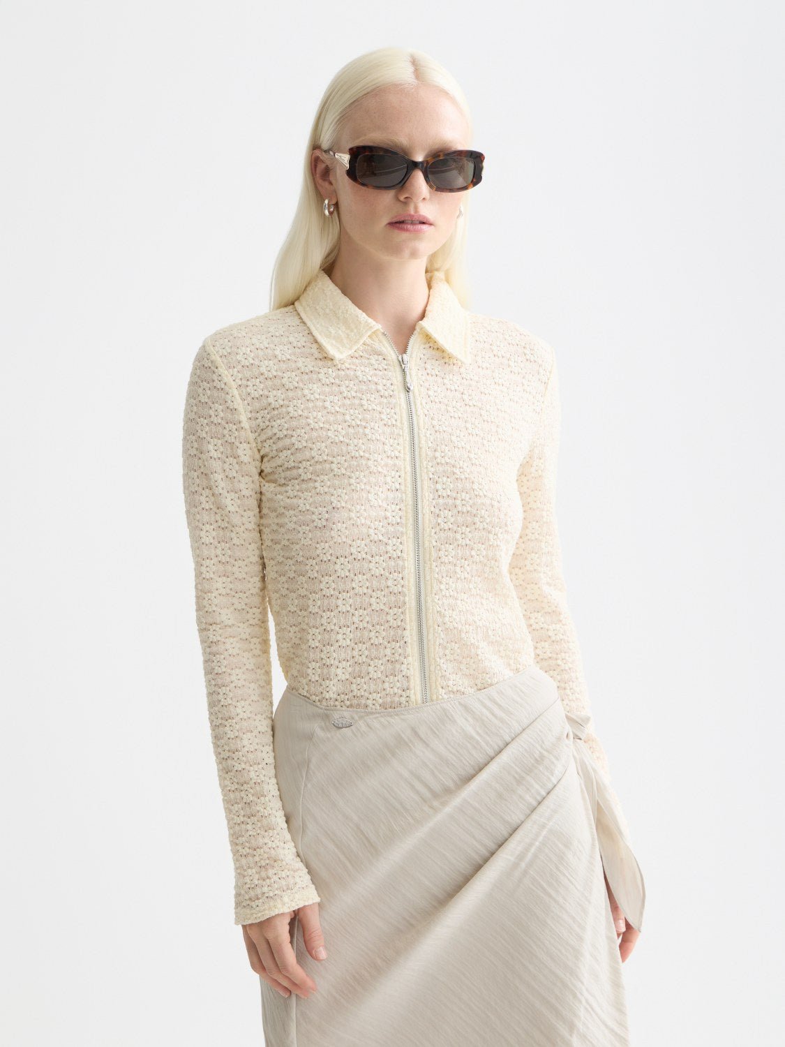 Zip Through Open Structure Long Sleeve T-Shirt - Scotch & Soda South Africa
