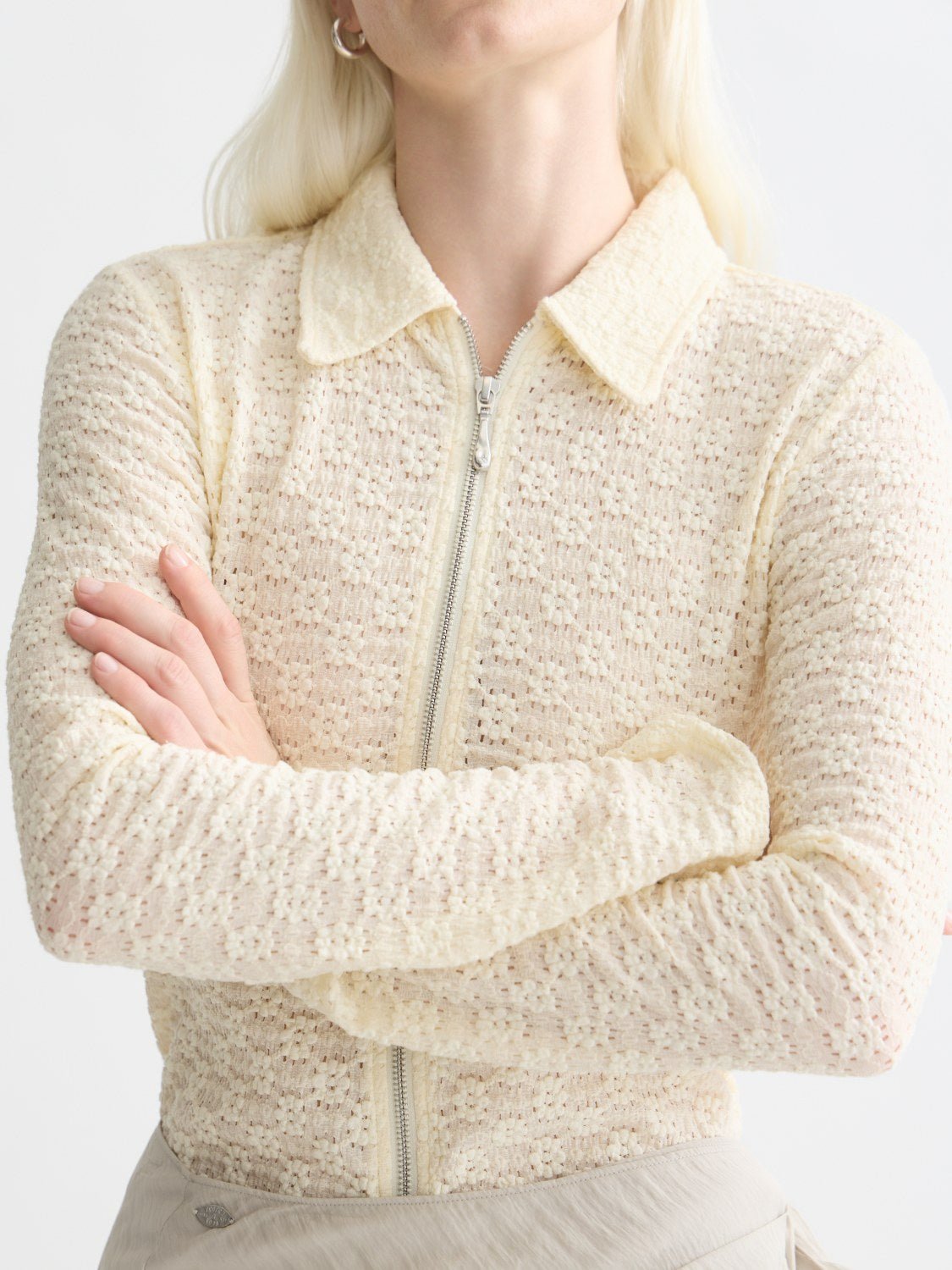 Zip Through Open Structure Long Sleeve T-Shirt - Scotch & Soda South Africa