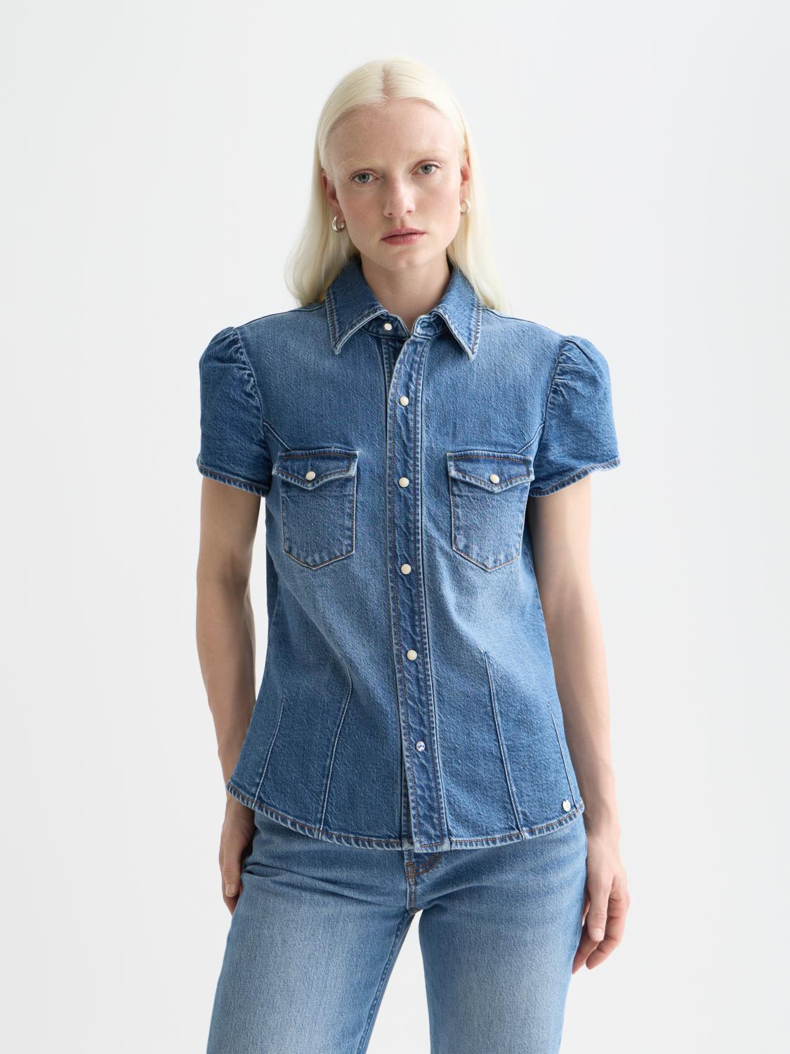 Cap Sleeve Fitted Denim Shirt - Scotch & Soda South Africa