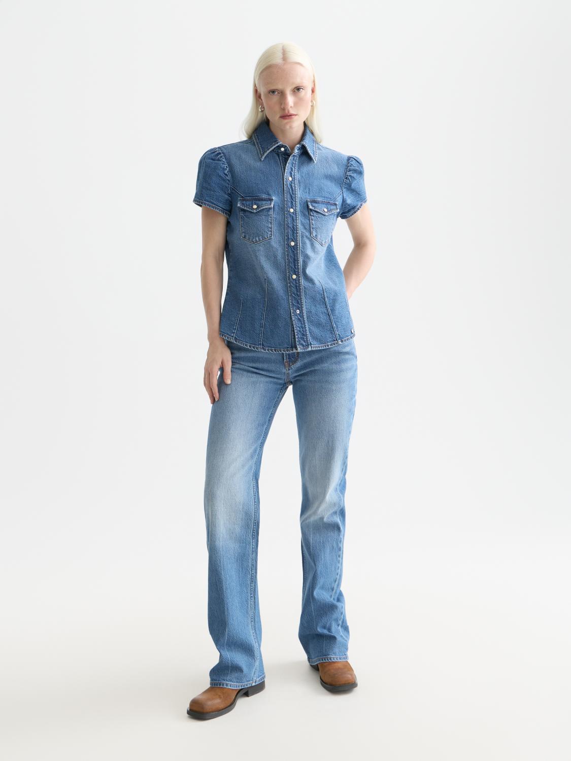 Cap Sleeve Fitted Denim Shirt - Scotch & Soda South Africa