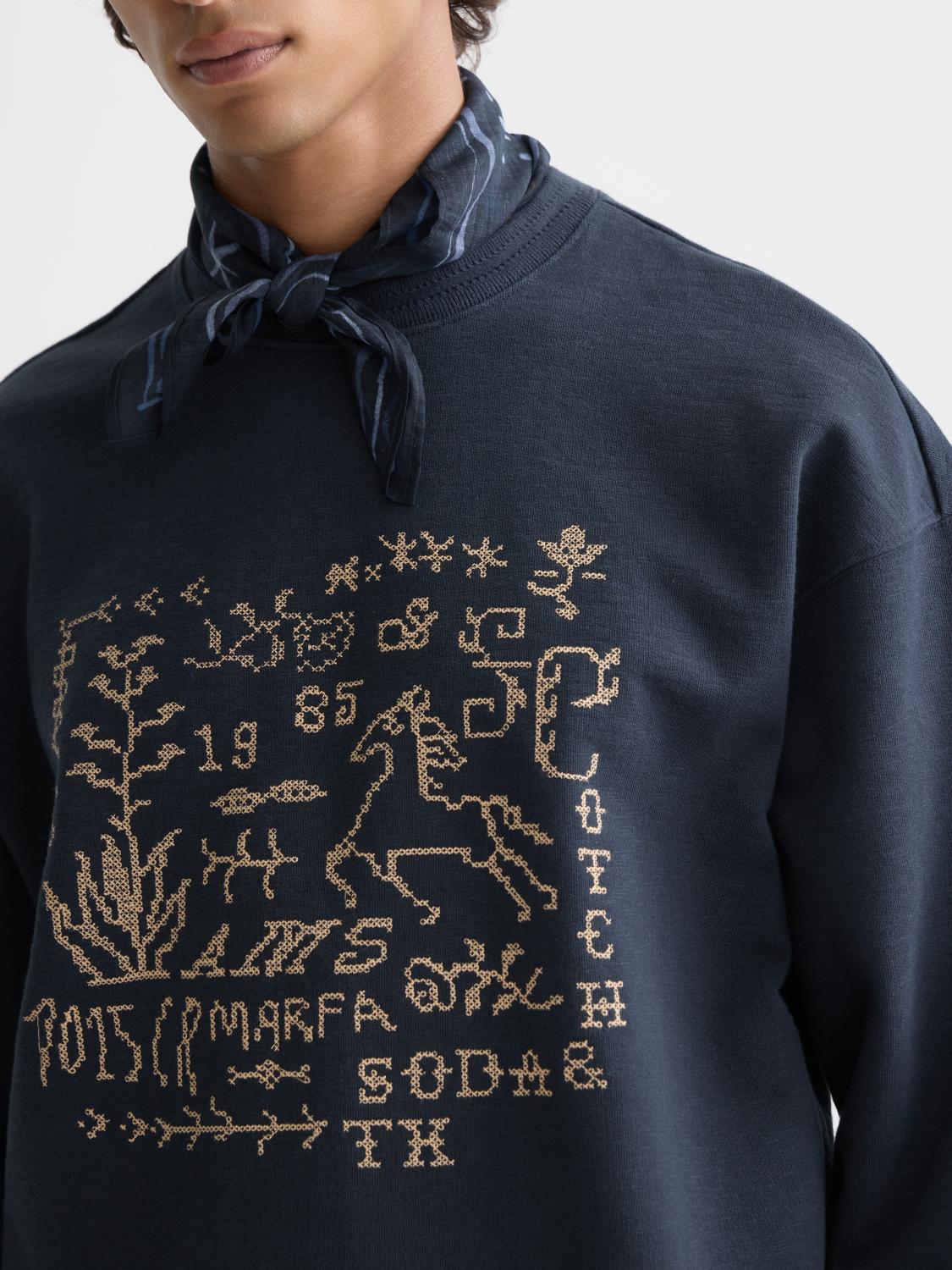 Cross Stitch Artwork Relaxed-Fit Sweatshirt - Scotch & Soda South Africa