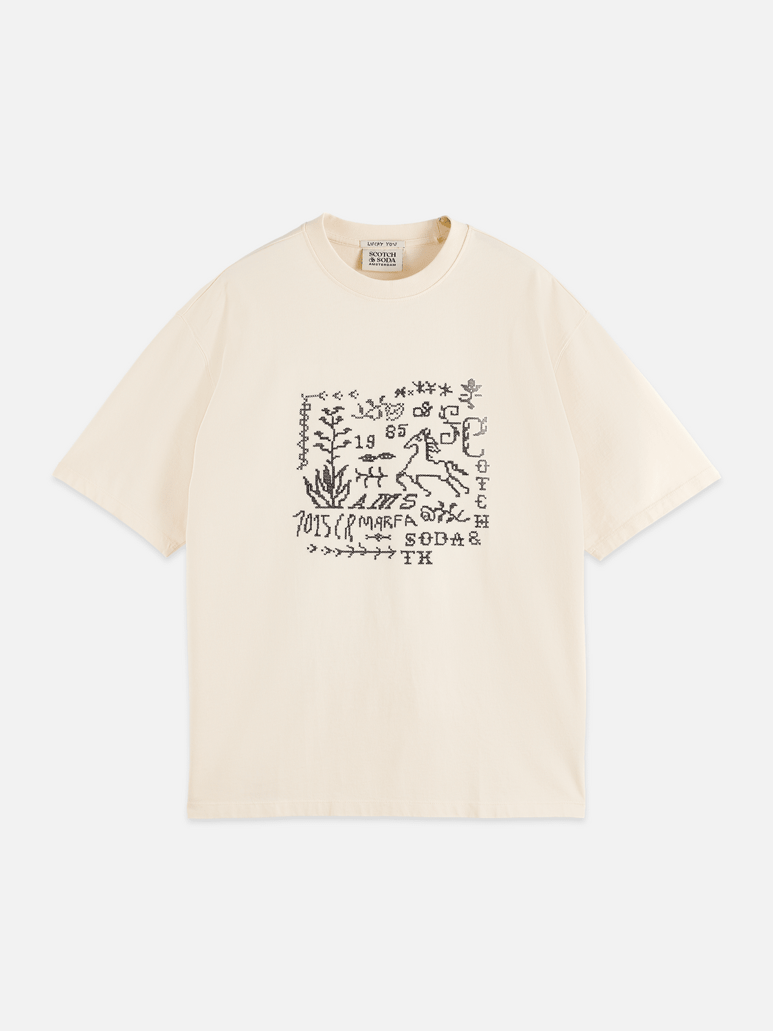 Cross-Stitched Front Artwork Loose-Fit T-Shirt - Scotch & Soda South Africa