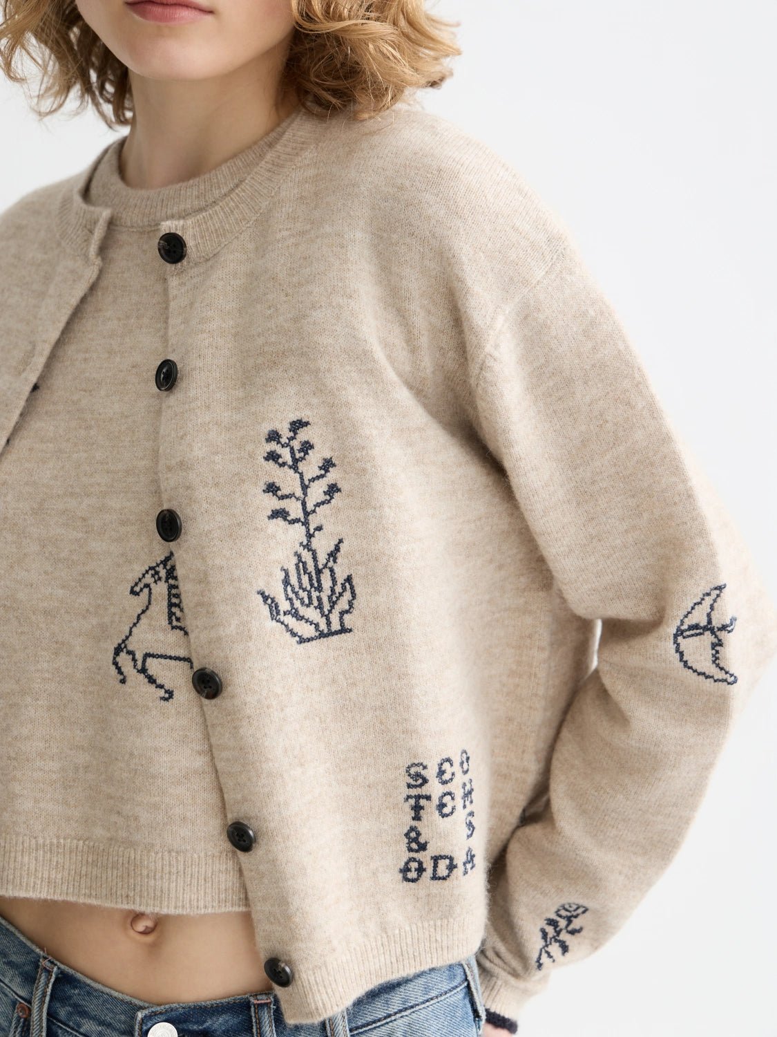 Embroidered Crew Neck Cardigan - Scotch & Soda South Africa