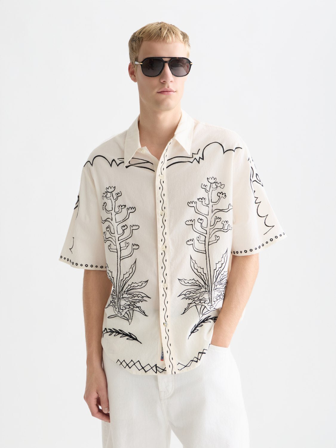 Embroidered Seersucker Relaxedfit Shortsleeved Shirt - Scotch & Soda South Africa