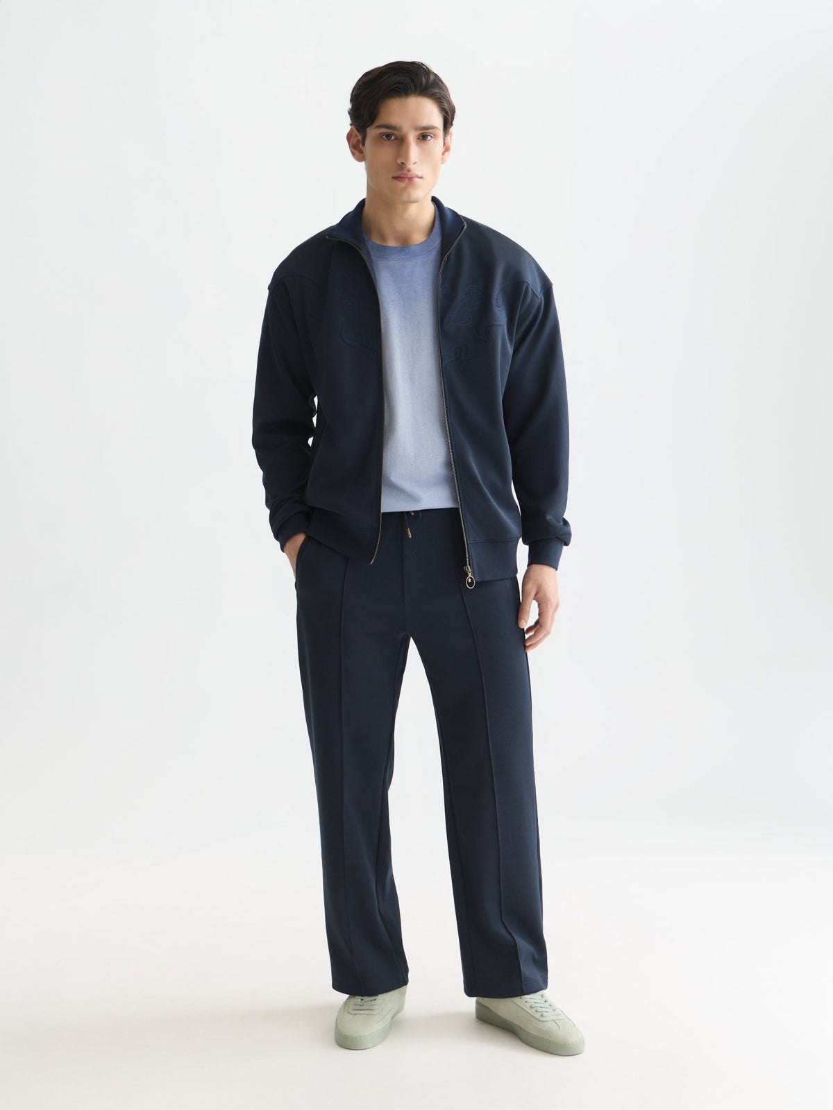 Interlock Embroidered Relaxed Fit Zip-Through Track Top - Scotch & Soda South Africa