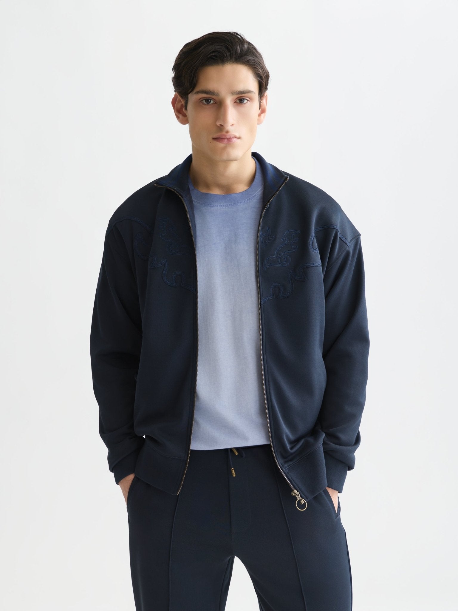 Interlock Embroidered Relaxed Fit Zip-Through Track Top - Scotch & Soda South Africa