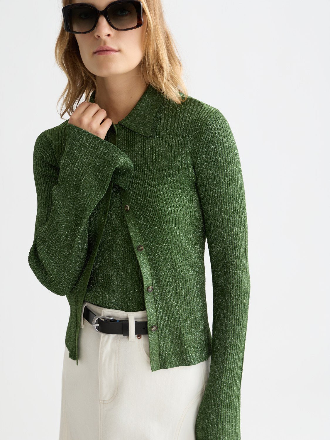Metallic Ribbed Collared Cardigan - Scotch & Soda South Africa