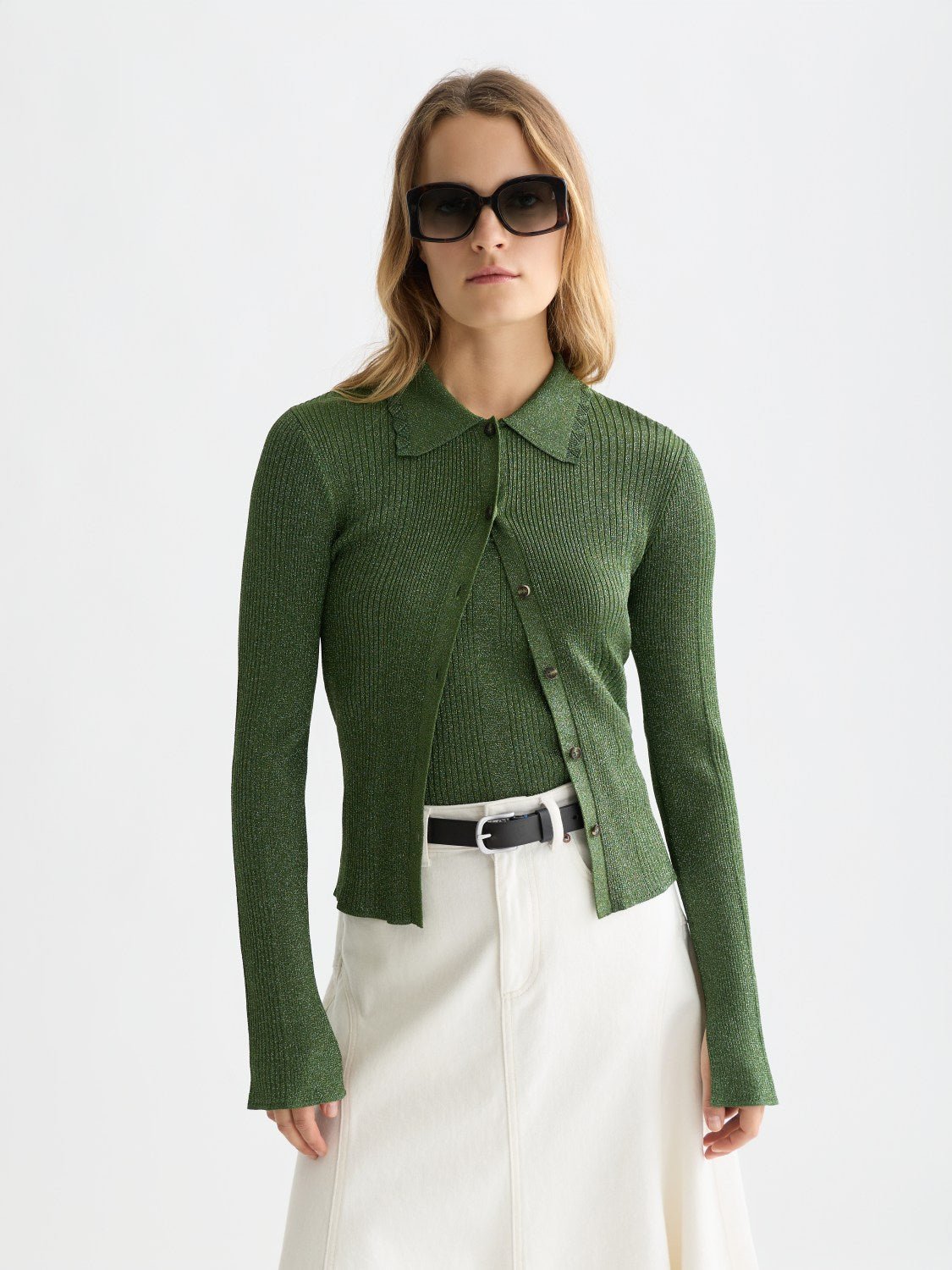 Metallic Ribbed Collared Cardigan - Scotch & Soda South Africa