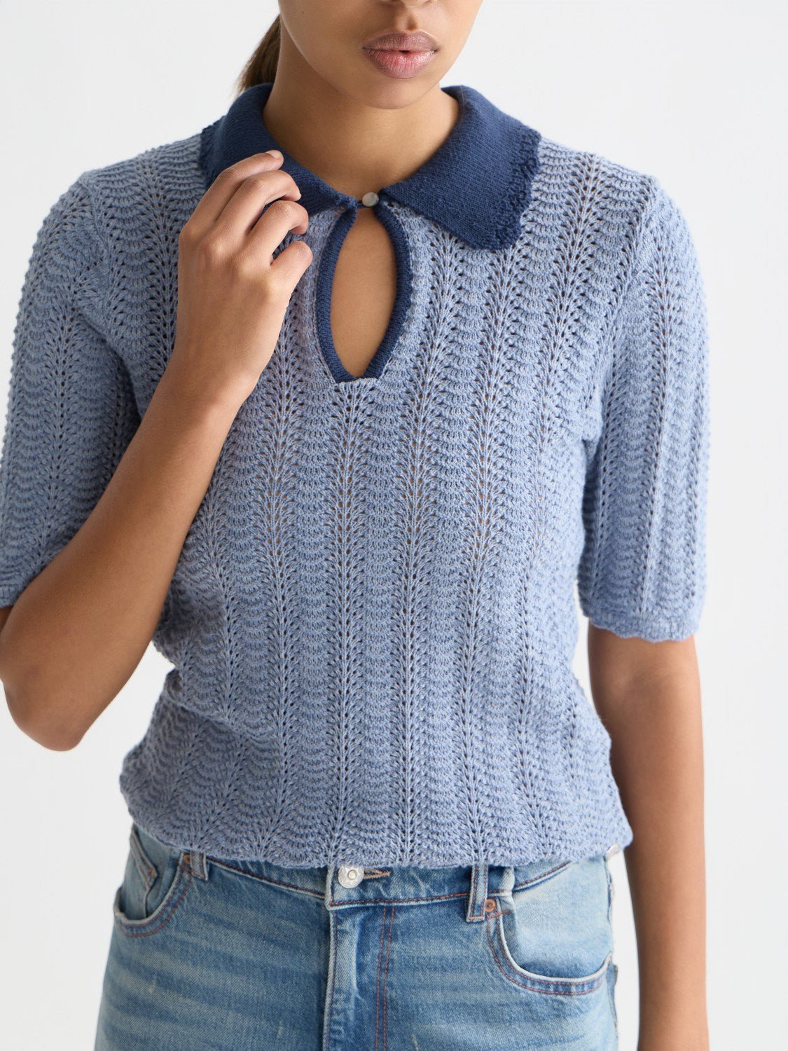 Pointelle Collared Knitted Tee - Scotch & Soda South Africa