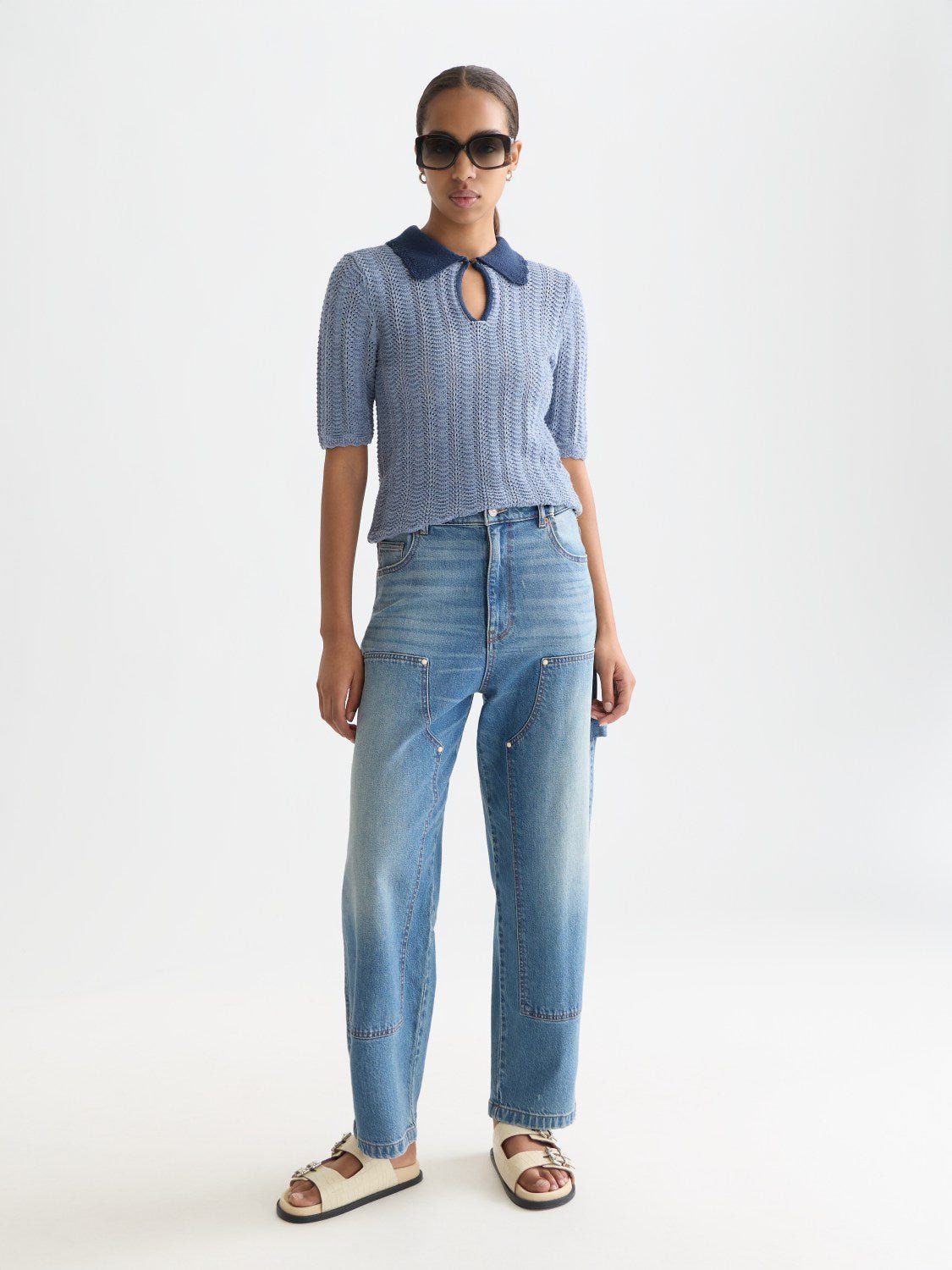 Pointelle Collared Knitted Tee - Scotch & Soda South Africa