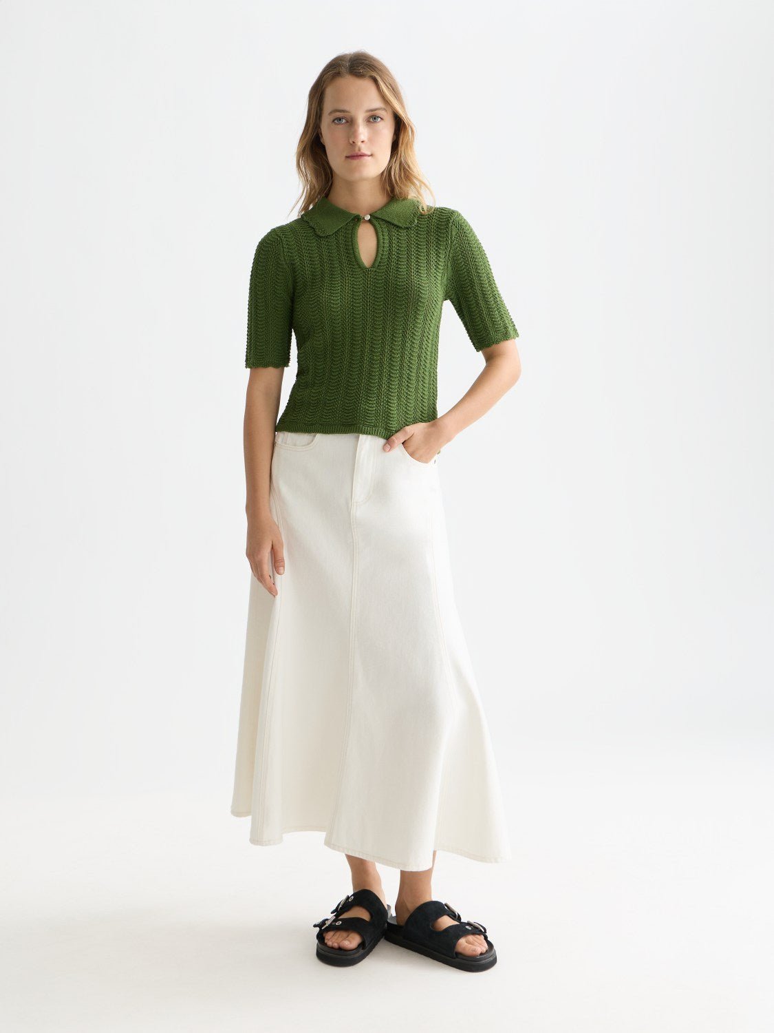 Pointelle Collared Knitted Tee - Scotch & Soda South Africa