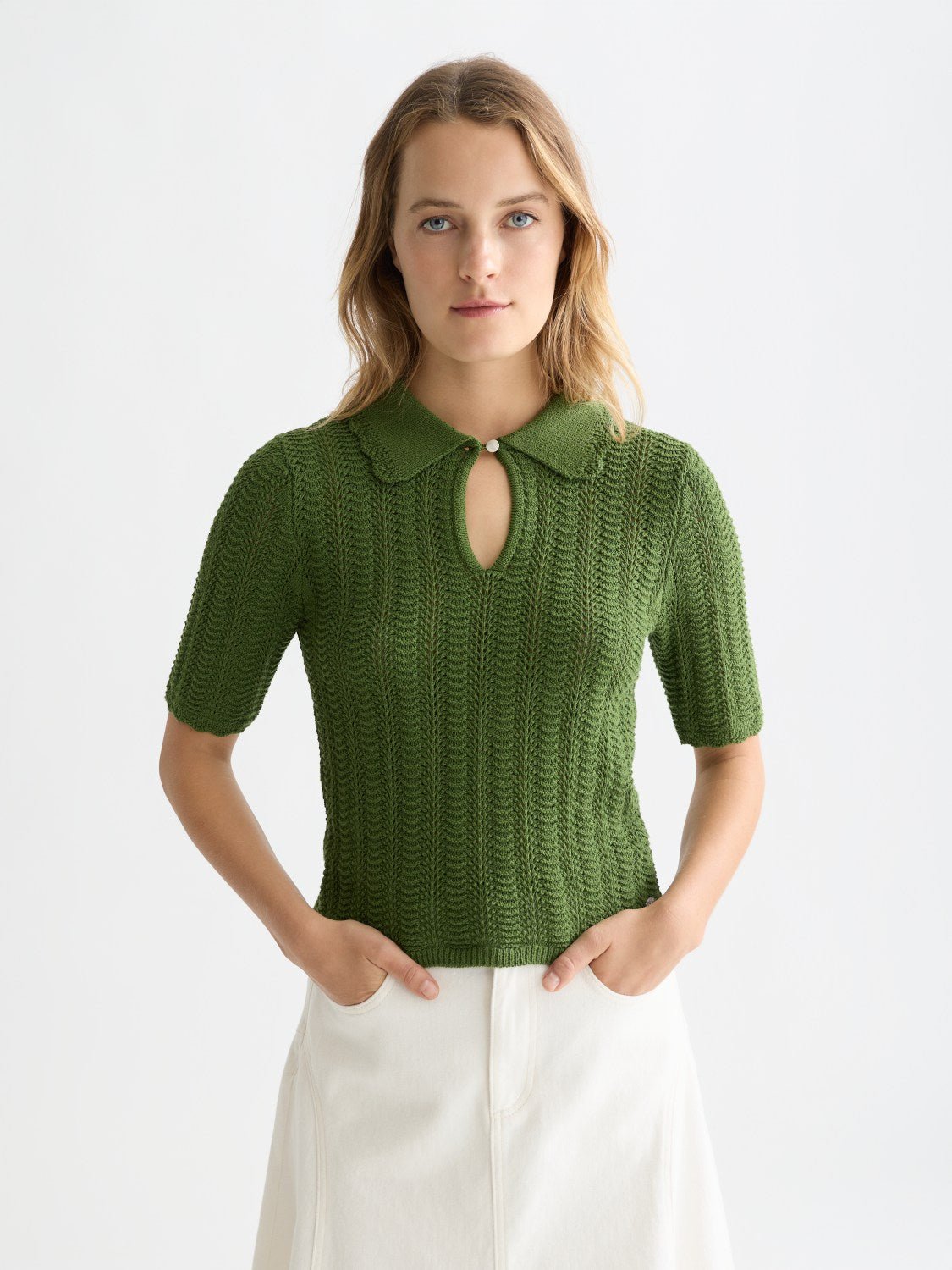 Pointelle Collared Knitted Tee - Scotch & Soda South Africa