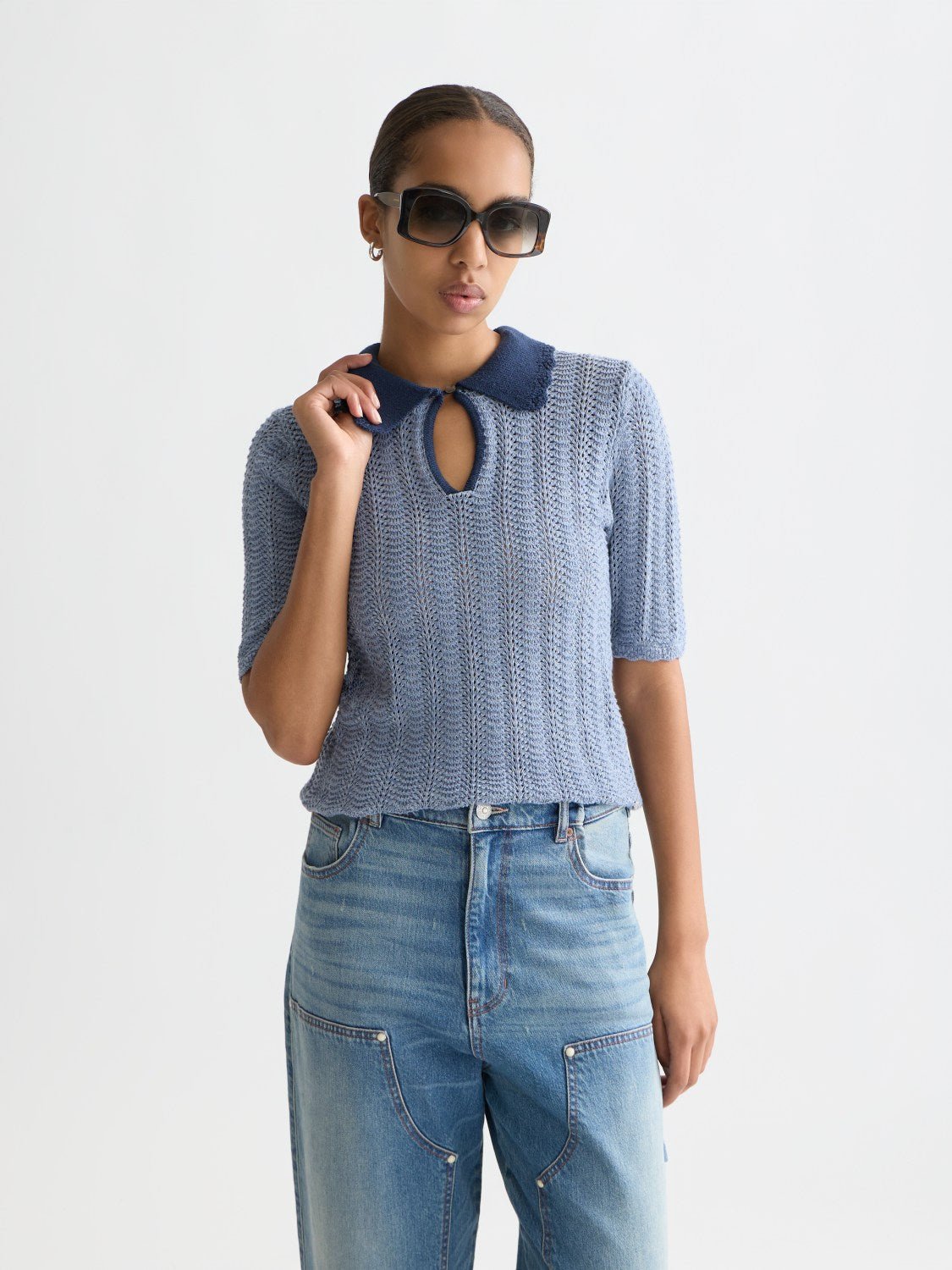 Pointelle Collared Knitted Tee - Scotch & Soda South Africa