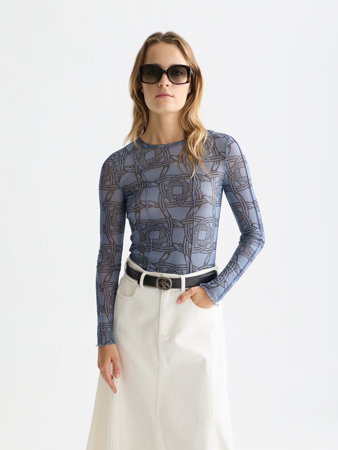 Printed Mesh Long Sleeve T-Shirt - Scotch & Soda South Africa