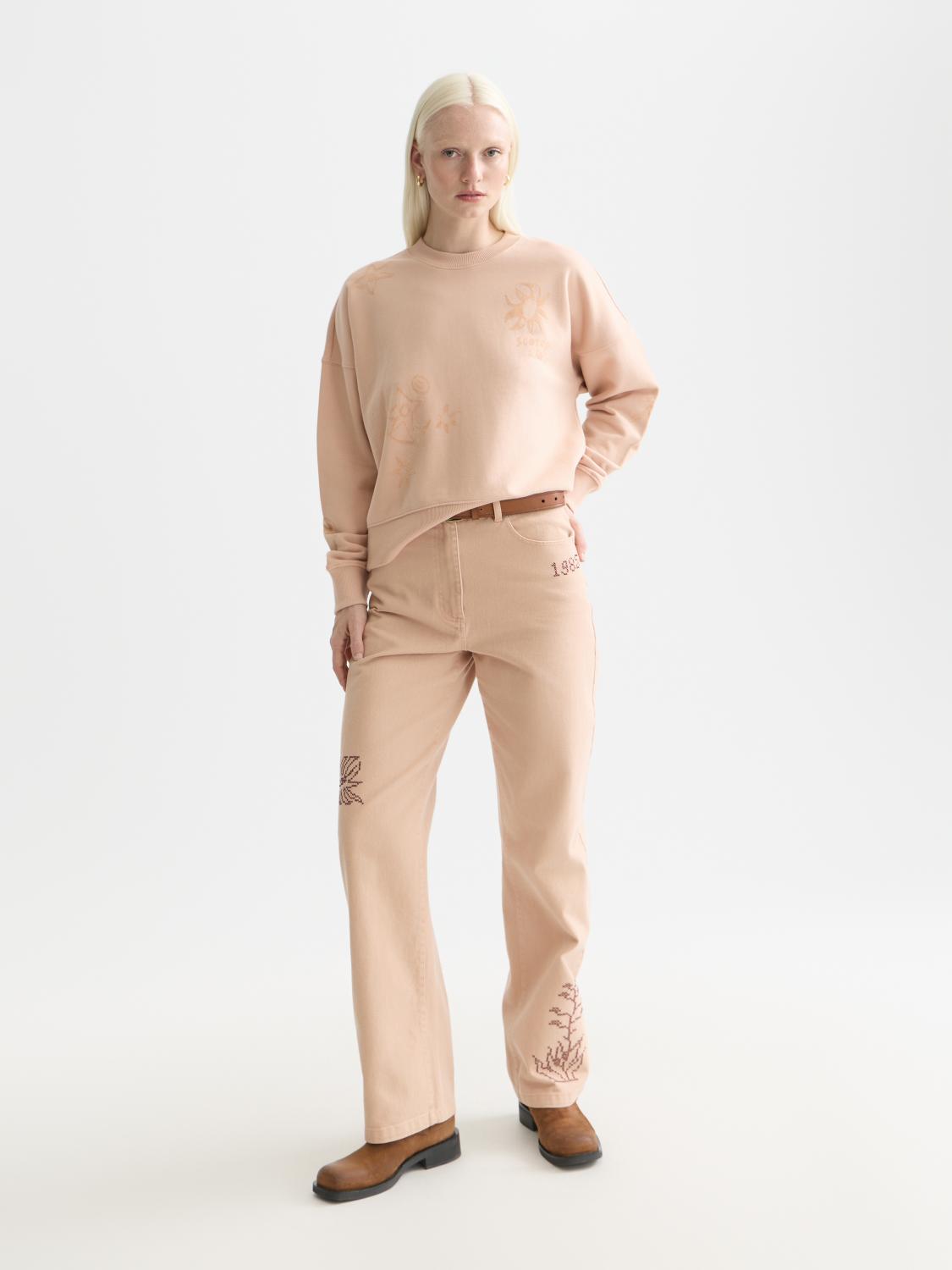 Relaxed Fit Sweatshirt With Flock Print - Scotch & Soda South Africa