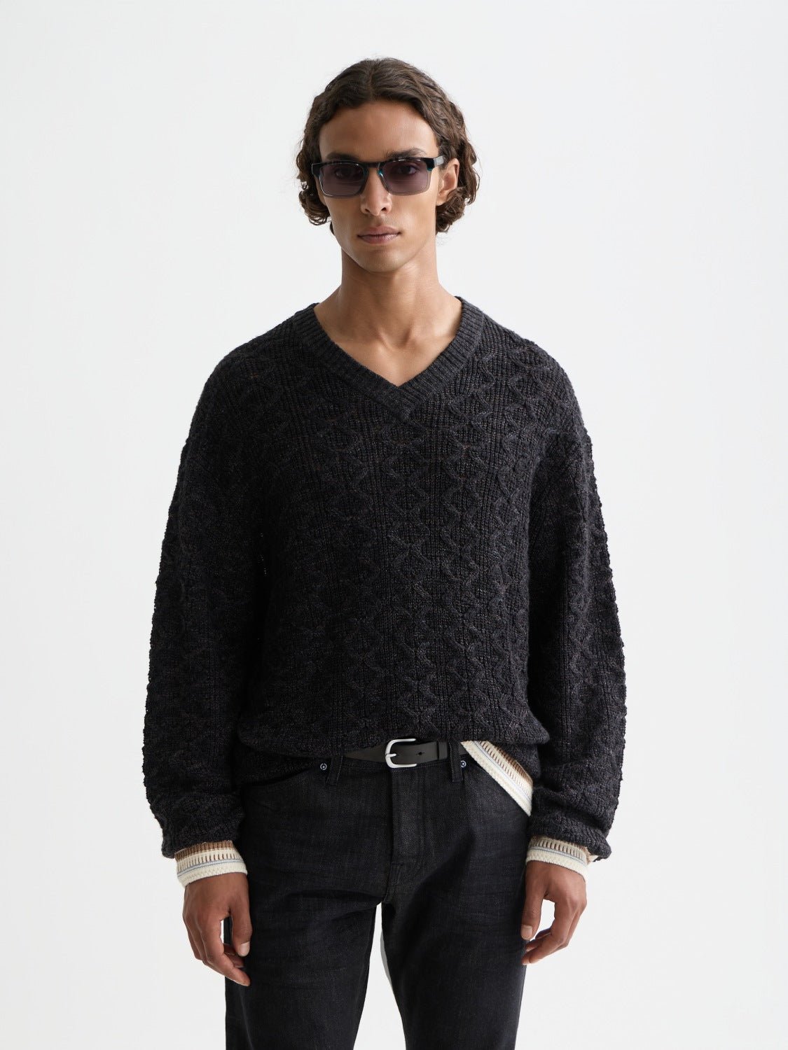 V-Neck Cable Loose-Fit Pullover - Scotch & Soda South Africa