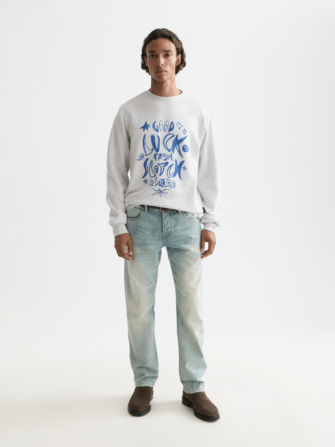 Washed Denim Graphic Sweat - Scotch & Soda South Africa