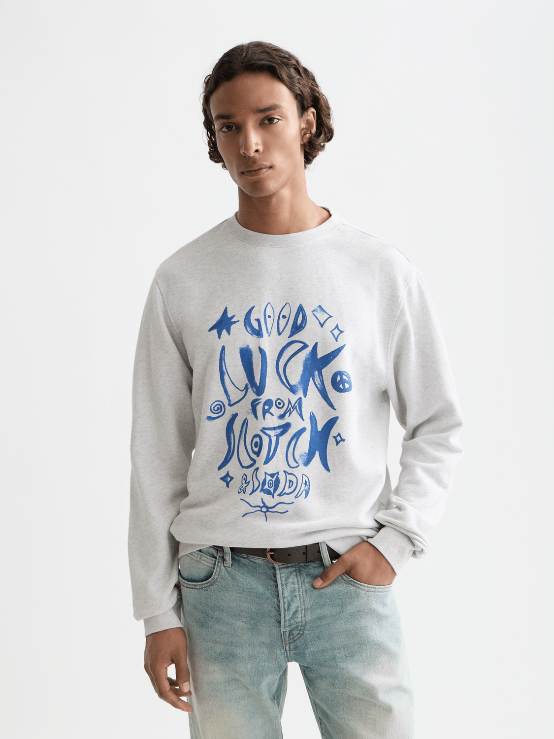 Washed Denim Graphic Sweat - Scotch & Soda South Africa