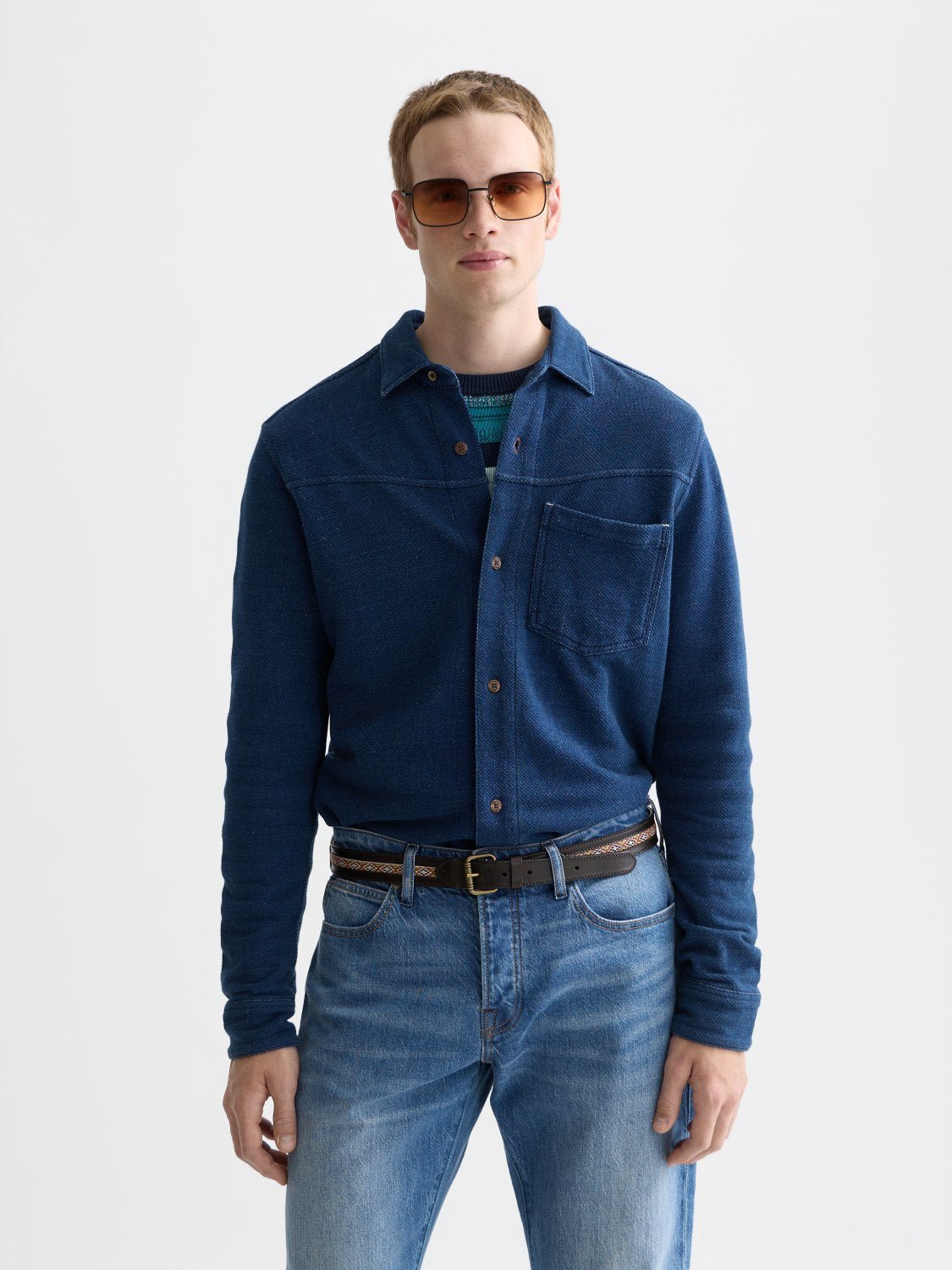Washed Indigo Textured Jersey Shirt - Scotch & Soda South Africa