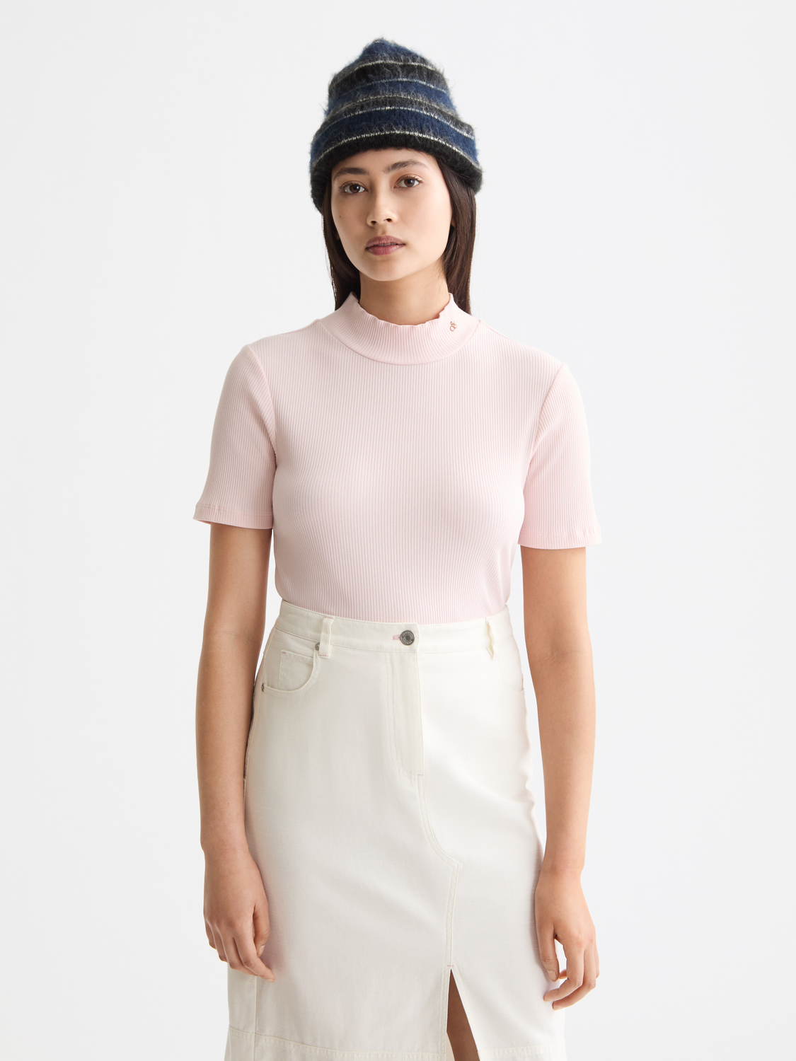 Scotch & Soda Mock Neck Rib T-Shirt Ladies T-Shirt