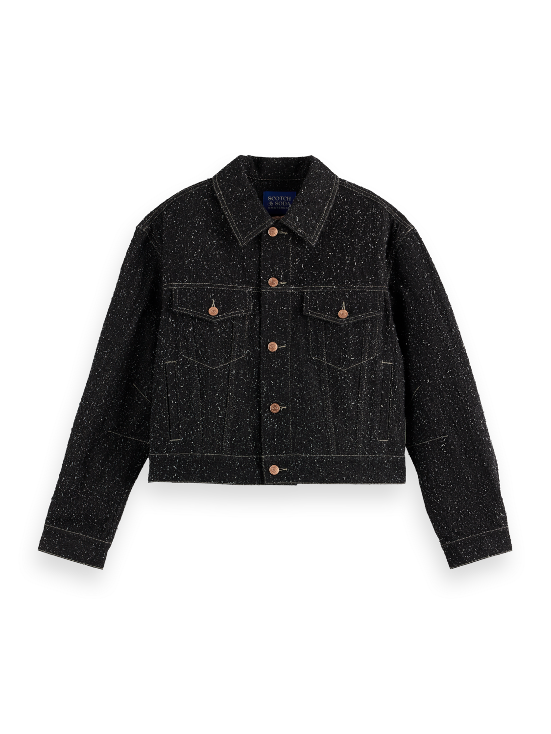 Black Denim Textured Oversized Jacket — Black Snow